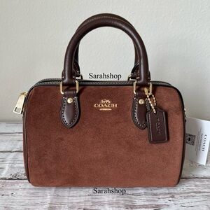 Coach Brown Suede Crossbody with Dark Brown Leather Trim and Gold Hardware